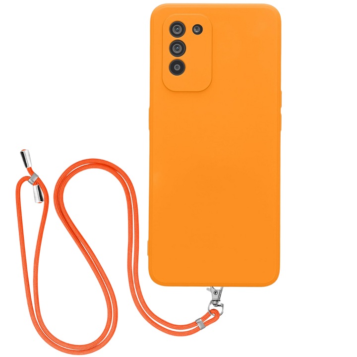 Husa pentru Samsung Galaxy A21s cu Snur Reglabil, Protectie, Confort, Material de Inalta Calitate, Acces la toare Porturile, Extrem de Rezistent, Anti-Soc, Anti-Zgarieturi, Senzatie Placuta la Atingere, Portocaliu Neon