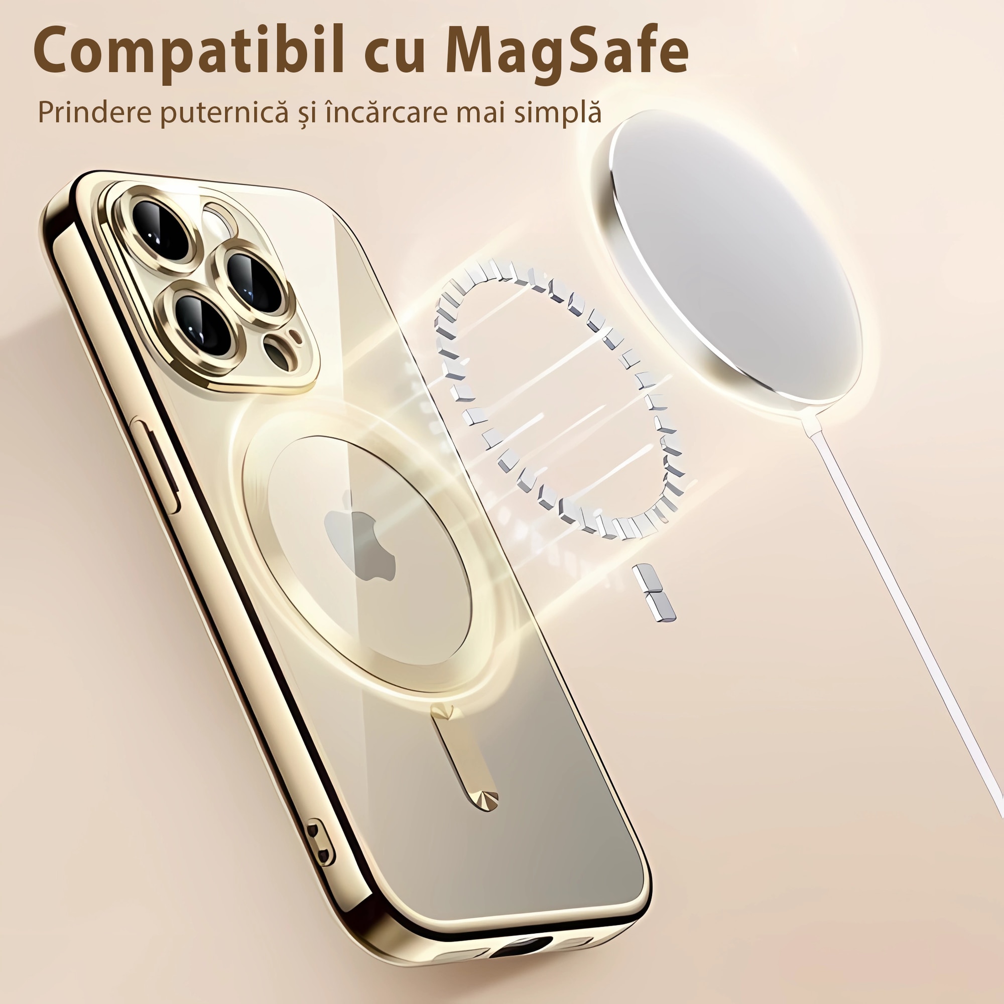 Husa de Protectie Bervolo® MagSafe, Compatibila cu iPhone 16 Pro Max, Transparenta, Anti-Ingalbenire, Rezistenta la Socuri si Zgarieturi, Margini Ranforsate, Argintiu