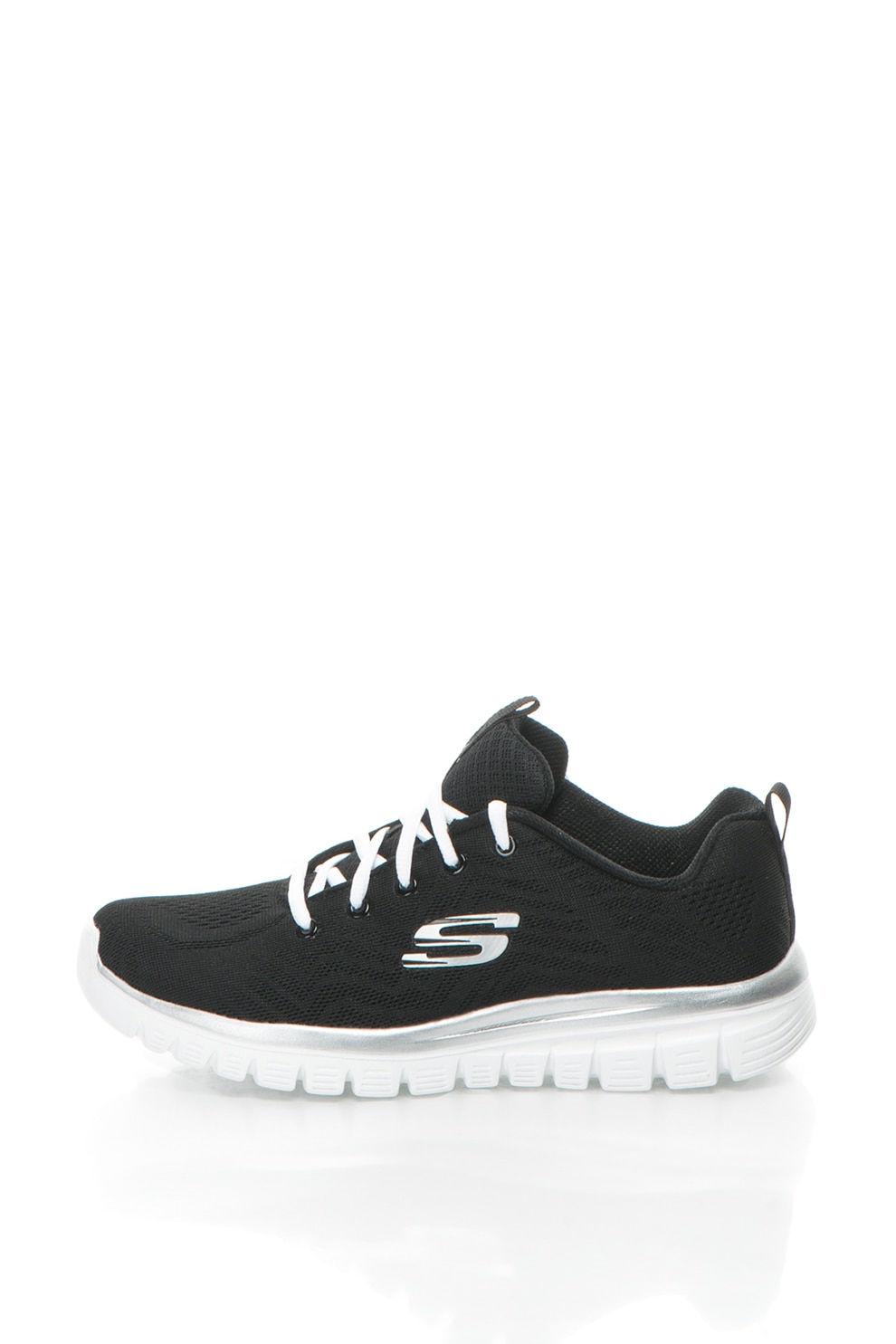 Skechers, Pantofi sport din plasa Graceful Get Connected, Negru/Argintiu