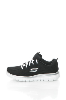 Skechers, Pantofi sport din plasa Graceful Get Connected, Negru/Argintiu Skechers, Pantofi sport din plasa Graceful Get Connected, Negru/Argintiu