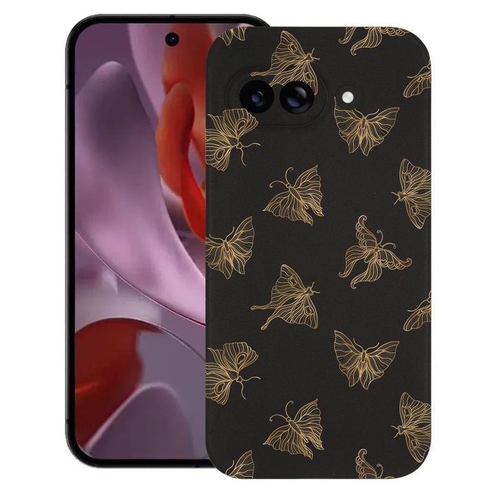 BestCase® Husa pentru Google Pixel 9a, Gold Butterfly, Slim Silicon 0.8MM, Antisoc, Protectie camera si ecran, 1926335 B 919