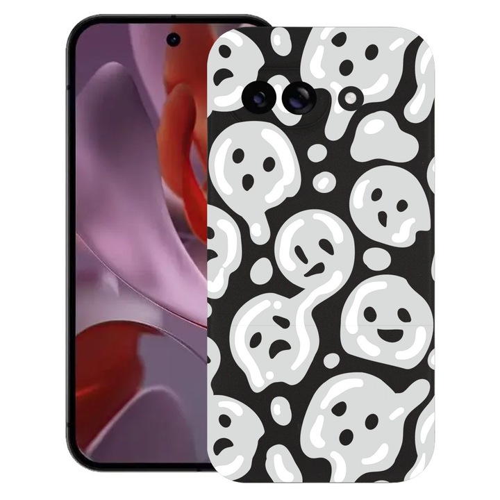 BestCase® Husa pentru Google Pixel 9a, Gray Acid Smiley, Slim Silicon 0.8MM, Antisoc, Protectie camera si ecran, 1926335 B 1000