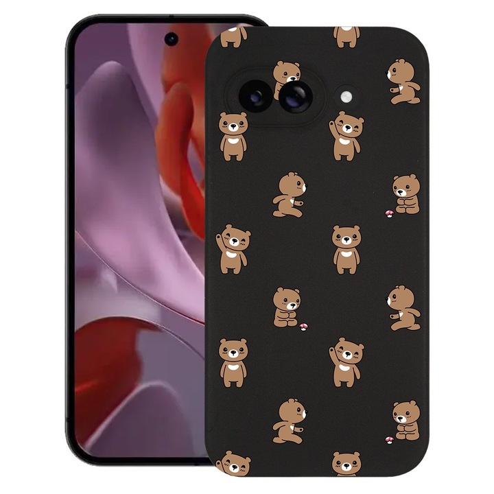 BestCase 0.8mm Slim Szilikon telefontok, kompatibilis modell Google Pixel 9a, Teddy Bear Pattern, Kamera védő, Fekete, 1926335 B 970