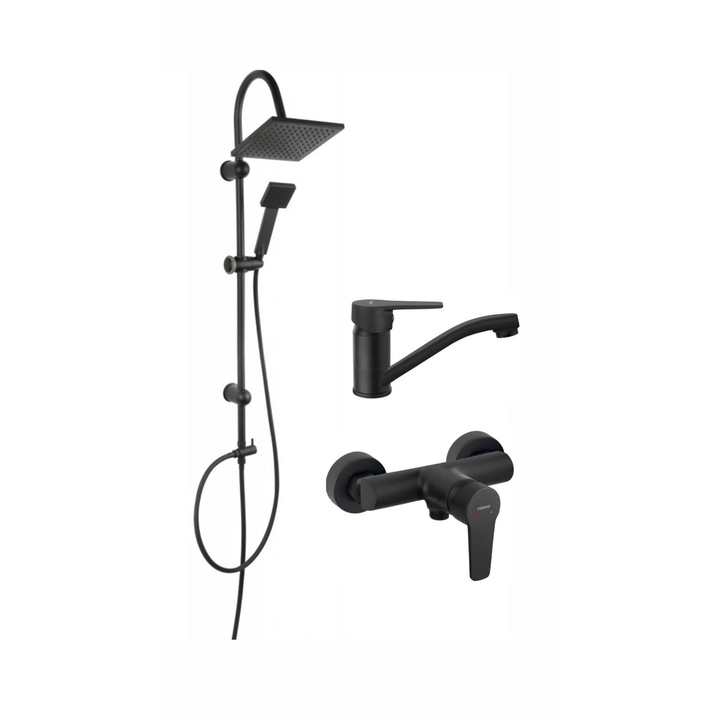 Pachet sistem de dus+baterie lavoar FERRO SQUERTO+RITTO BLACK1 NP22BL+BTR7BL+BTR2ABL
