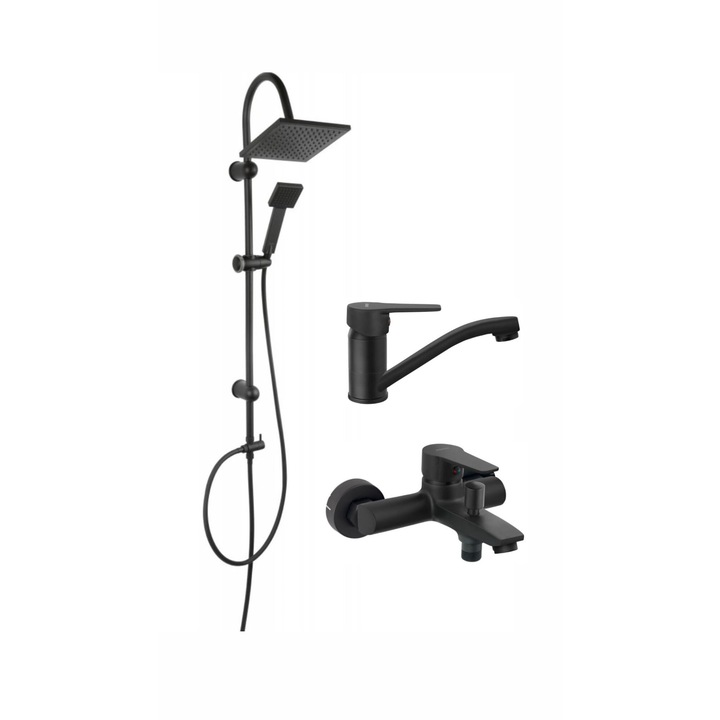 Pachet sistem de dus/cada si baterie lavoar FERRO SQUERTO+RITTO BLACK1 NP21BL+BTR1BL+BTR2ABL