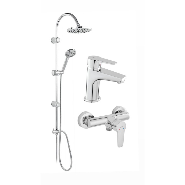 Pachet sistem de dus+baterie lavoar FERRO RONDO+RITTO CROM NP21+BTR2+BTR7