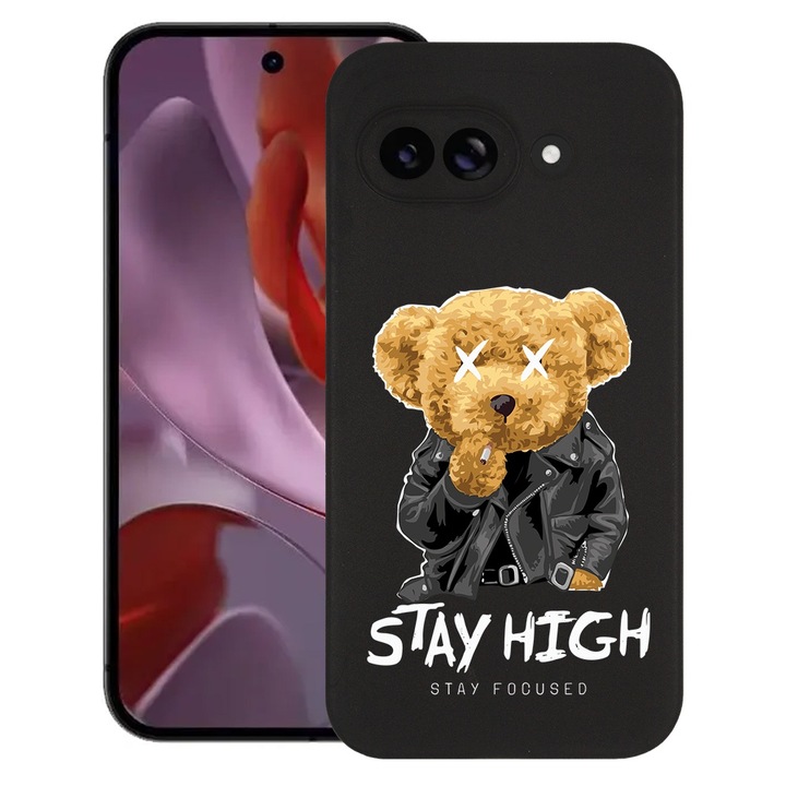 BestCase® Husa pentru Google Pixel 9a, Stay High Teddy Bear, Slim Silicon 0.8MM, Antisoc, Protectie camera si ecran, 1926335 B 1824