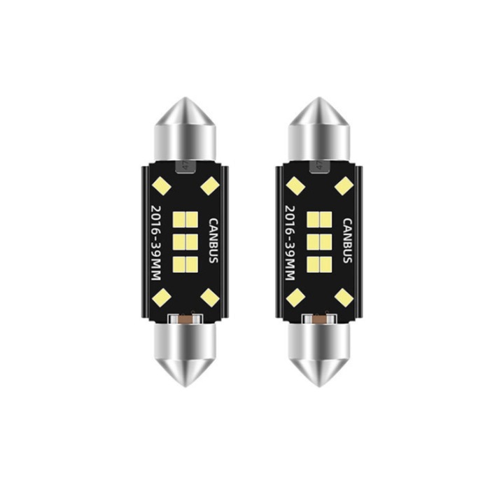 Set 2 Becuri auto LED, C5W Sofit, 10 LED SMD, Canbus fara eroare, 39 mm, BZRSH