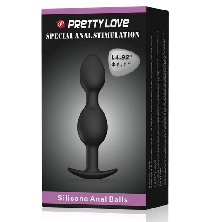 Dop anal Pretty Love Heavy Balls, negru, lungime 11-15 cm