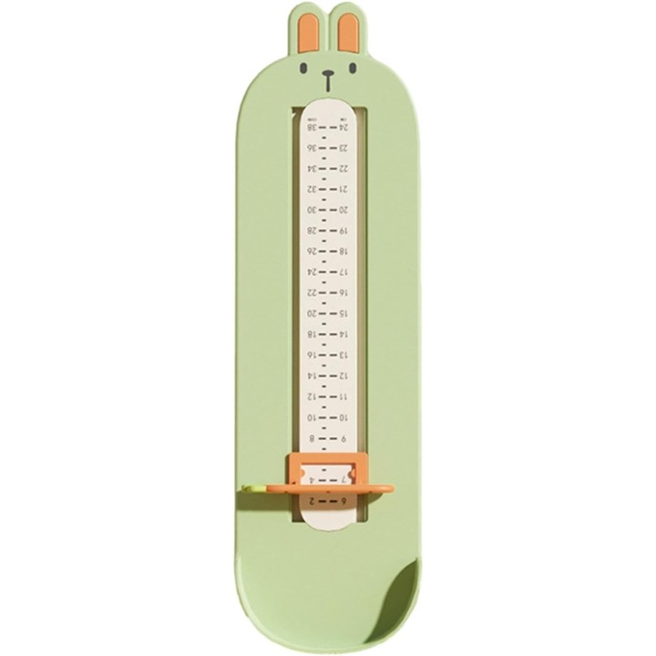 Dispozitiv de masurat talpa piciorului pentru bebelusi, 6-24 cm, model iepuras, verde