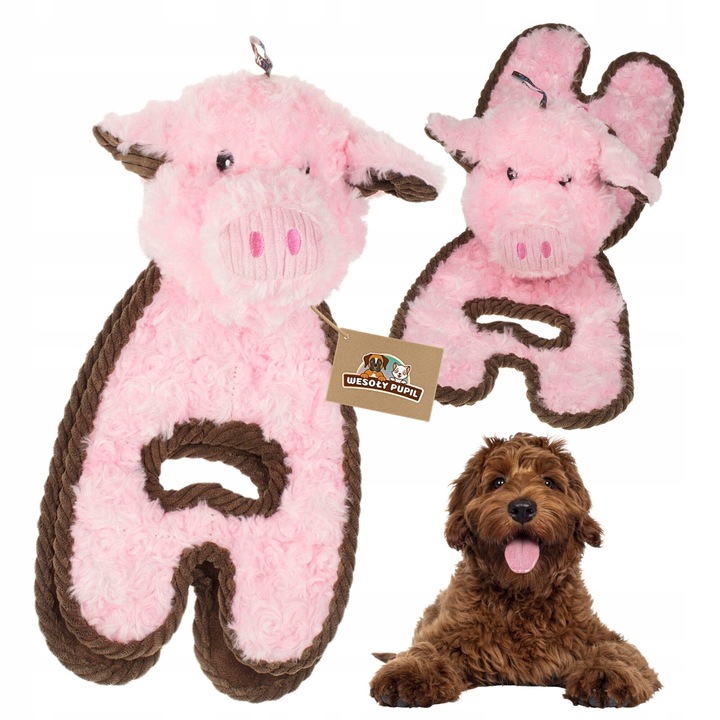 Jucarie pentru caini, Wesolypupil, porc, 38cm, roz, umplutura ruginoasa, scartaitor integrat