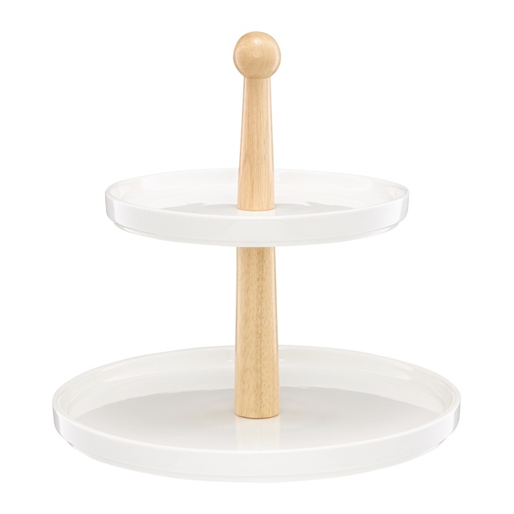 Suport prajituri etajat, 2 nivele, portelan, alb, AMBITION Natural