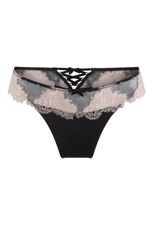 LingaDore, Chiloti tanga cu dantela si funde decorative, Negru
