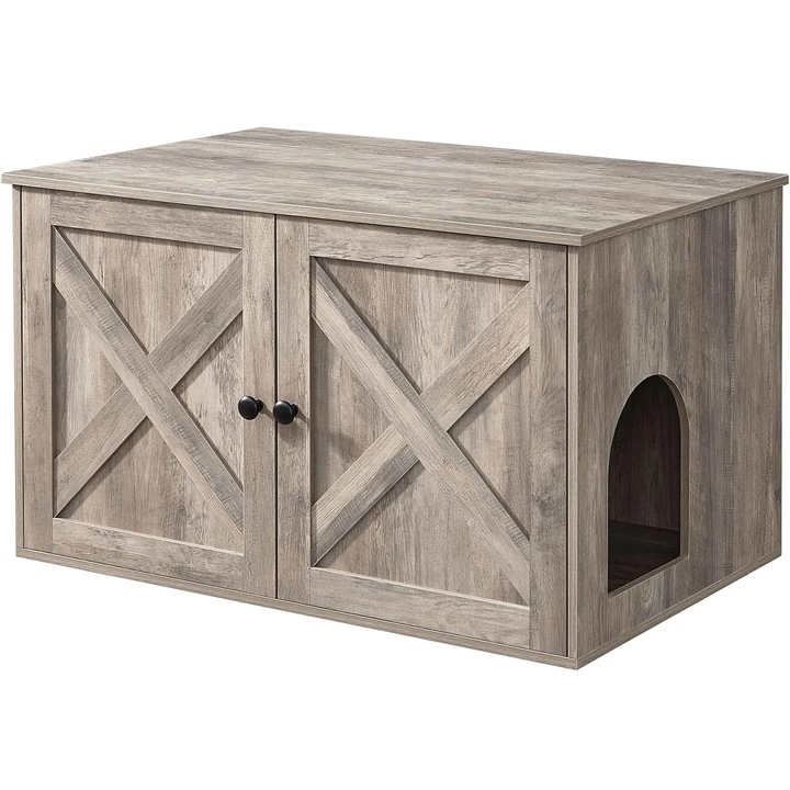 Brius macskaház, modern design, szürke, 80x53x50 cm, ajtókkal és belső elválasztóval