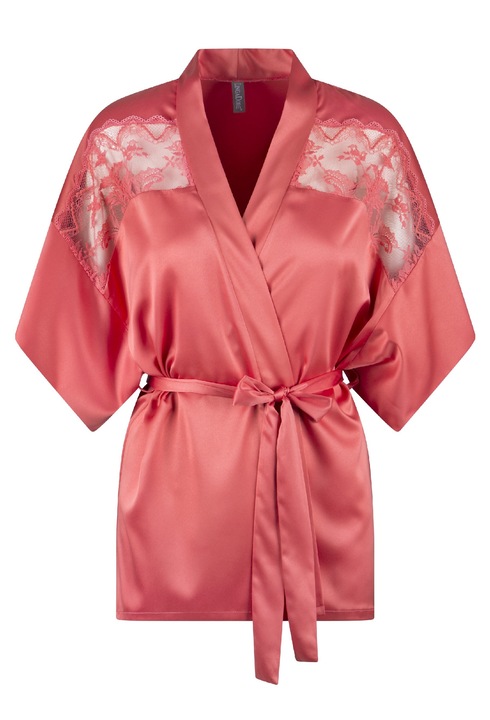 LingaDore, Chimono cu aspect de satin si insertii de dantela, Coral