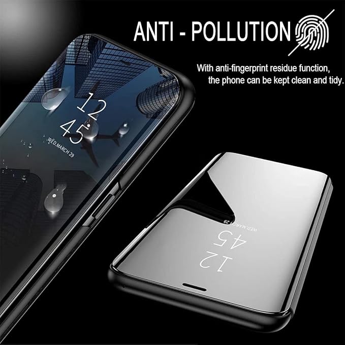 Husa Protectie Toc Flip Cover Clear View Mirror pentru Xiaomi Redmi 12 C, ultra-subtire, albastra