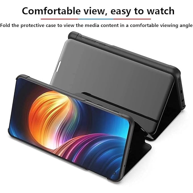 Husa Protectie Toc Flip Cover Clear View Mirror pentru Xiaomi Redmi 12 C, ultra-subtire, albastra