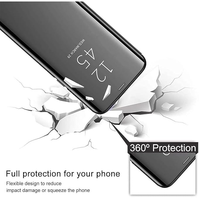Husa Protectie Toc Flip Cover Clear View Mirror pentru Xiaomi Redmi 12 C, ultra-subtire, albastra