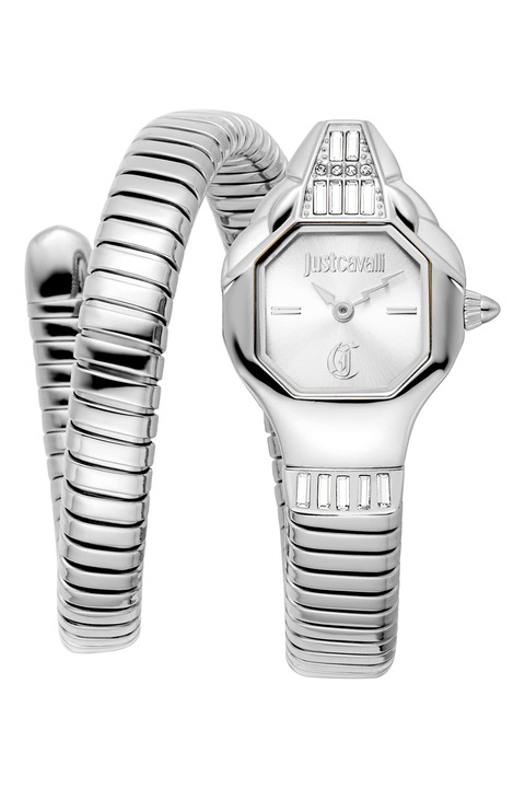 JUST CAVALLI, Часовник Signature Snake Brillante от неръждаема стомана, Сребрист