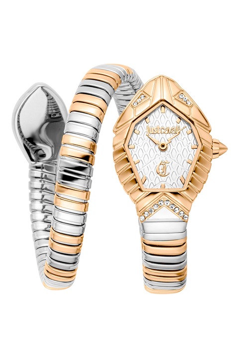 JUST CAVALLI, Ceas de otel inoxidabil cu design in doua nuante, Argint, Auriu
