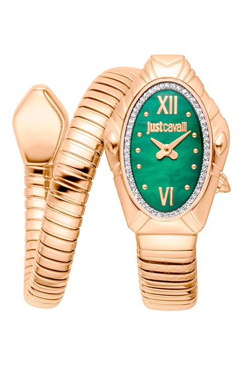 JUST CAVALLI, Часовник от неръждаема стомана с кристали, Златист