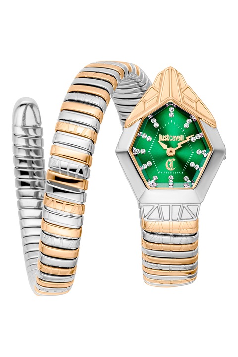 JUST CAVALLI, Ceas de otel inoxidabil cu model sarpe, Argintiu, Auriu