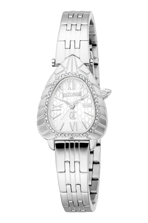 JUST CAVALLI, Часовник от неръждаема стомана с циркони, Сребрист