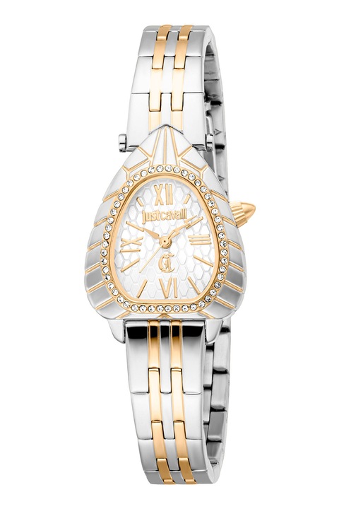 JUST CAVALLI, Két színárnyalatú karóra cirkóniakristályos tokkal, Ezüstszín, Aranyszín