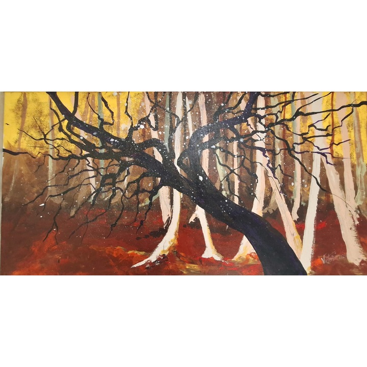 Tablou pictat manual pe panza, 102 x 52 cm, 'Roots'