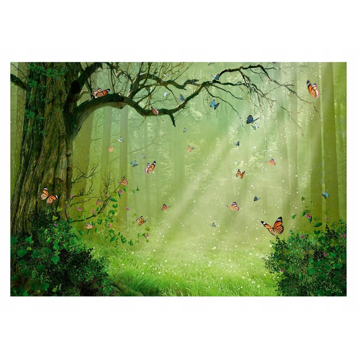 Fototapet Copii Padure Fluturi 416x254 cm, Modern Vlies Tapet, Design Decorativ