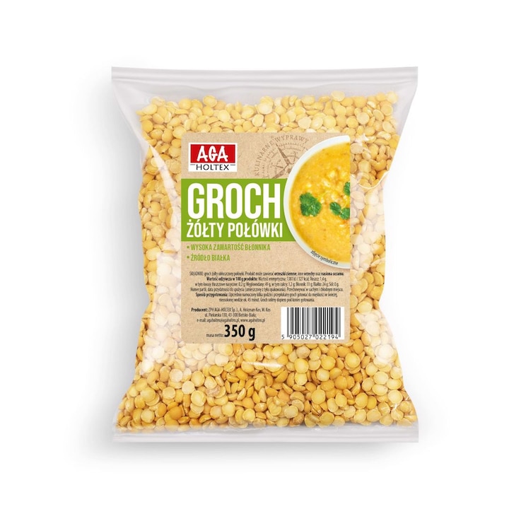 Jumatati de mazare galbena AGA HOLTEX 350g, bogate in proteine, fibre si vitamine