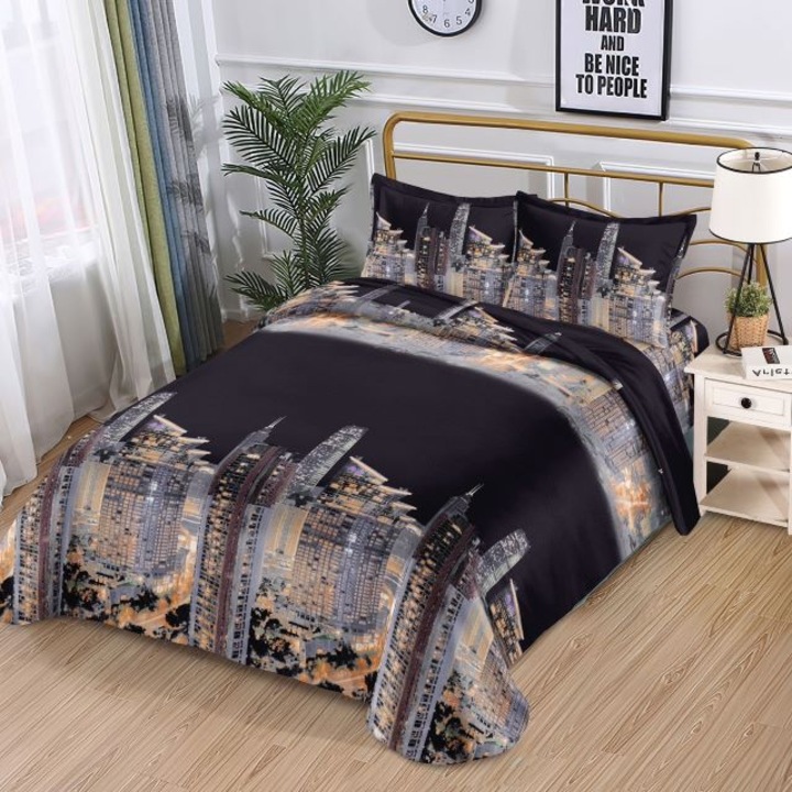 Set lenjerie de pat, 1 persoana, 150 x 220 cm, bumbac satinat, 4 piese, Casa de Vis, BG-04