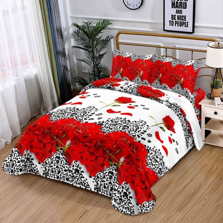 Set lenjerie de pat, 1 persoana, 150 x 220 cm, bumbac satinat, 4 piese, Casa de Vis, BG-09