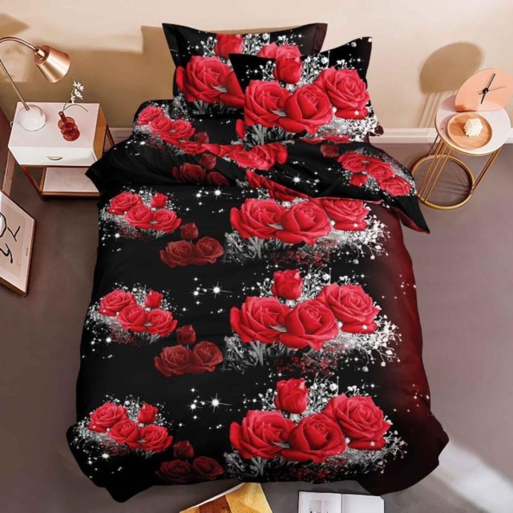 Set lenjerie de pat, 1 persoana, 150 x 220 cm, bumbac satinat, 4 piese, Casa de Vis, BG-14