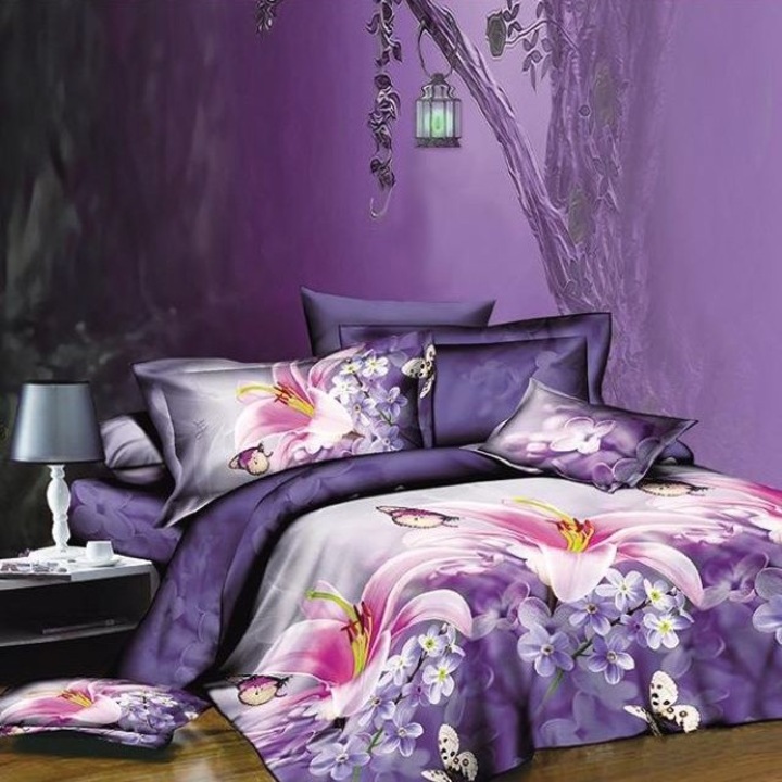 Set lenjerie de pat, 1 persoana, 150 x 220 cm, bumbac satinat, 4 piese, Casa de Vis, BG-29