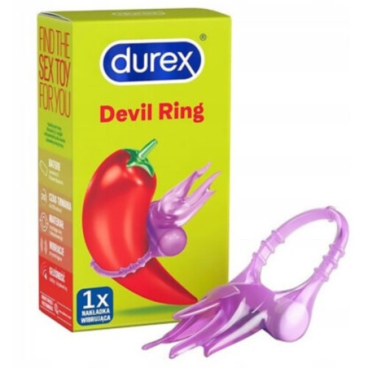 Inel vibrator pentru penis Durex, autonomie 30 minute, mov