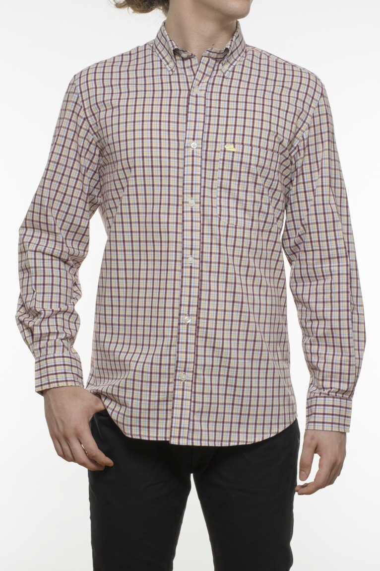 Camasa maneca lunga INDEEWAY, carouri, Alb/Grena, 40