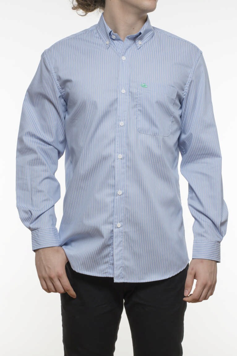 Camasa cu maneca bleu albastru dungi, Alb/Bleu