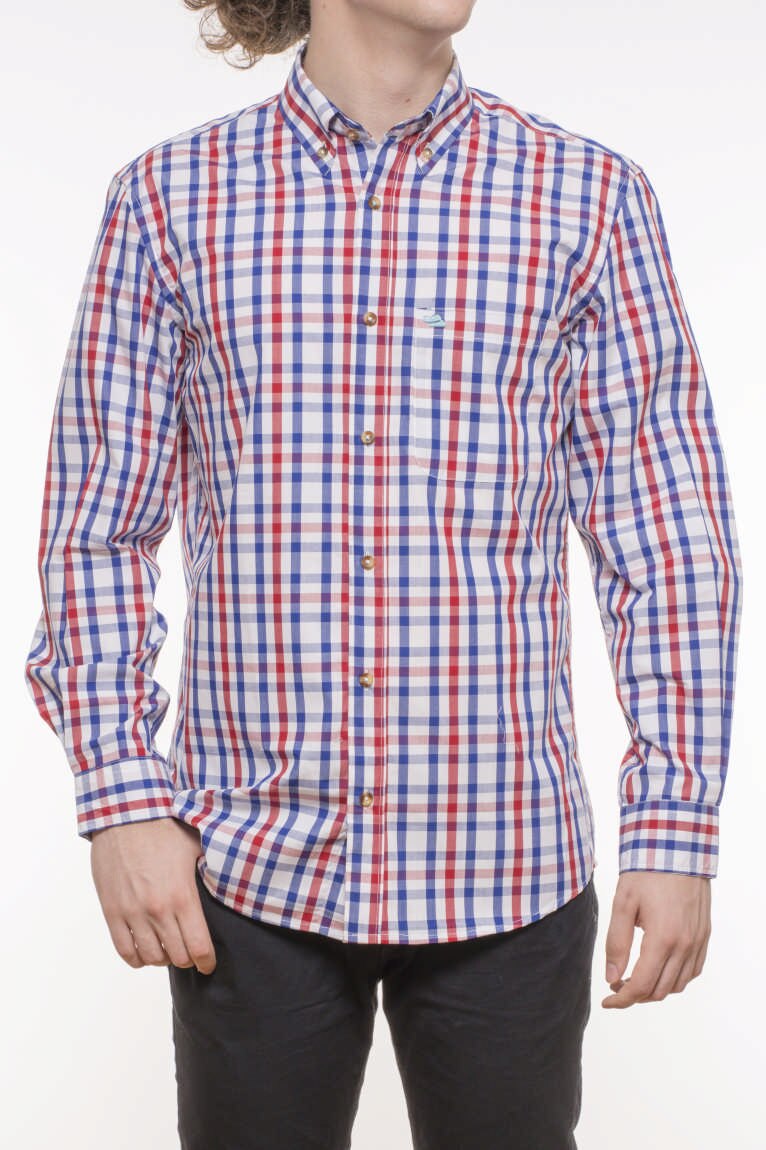 Camasa cu maneca lunga INDEEWAY, carouri, albastru rosu, Alb / Albastru / Rosu