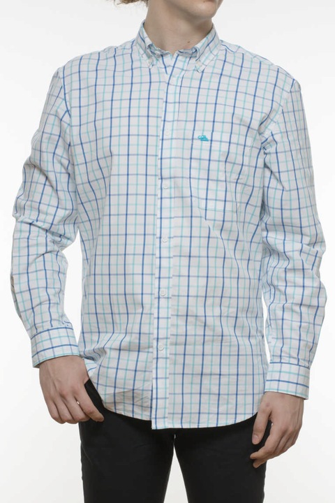 Camasa cu maneca lunga INDEEWAY, carouri, albastru bleu, Alb/Albastru