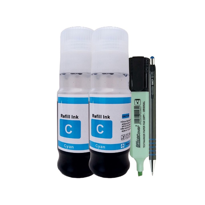 Canon GI41 kompatibilis tintakészlet (2x70 ml cián, 8000 oldal, doboz nélkül) + CNX567 toll és pasztell szövegjelölő