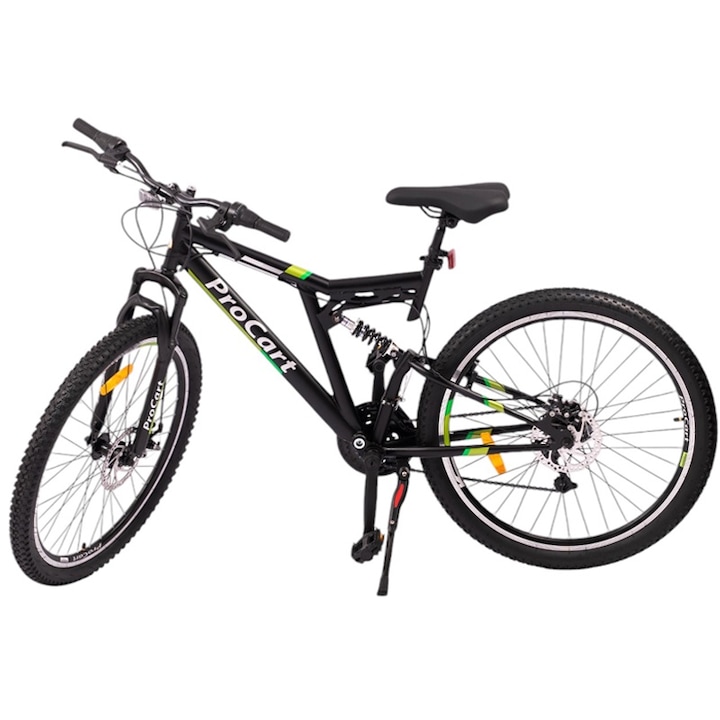 MTB велосипед с пълно окачване, PROCART, 26 инча колела, 21 скорости, механични дискови спирачки, крик, фар и спирачка
