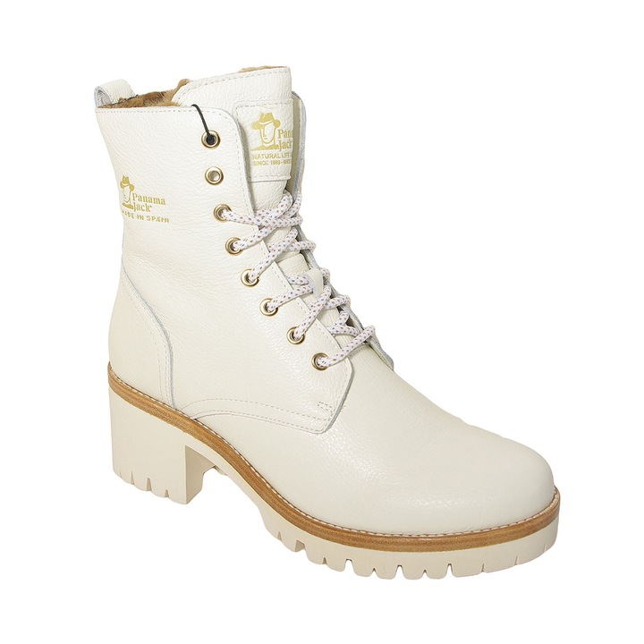 Botine dama Panama Jack Padma, piele naturala, alb, rezistente la apa