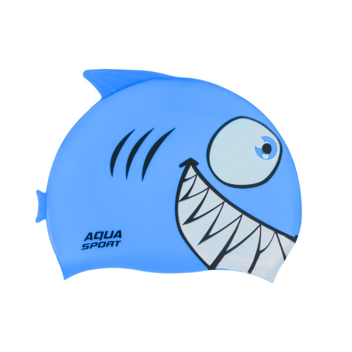 Casca de inot din silicon Aqua-Sport Shark, albastra, 18x22cm, set pentru copii