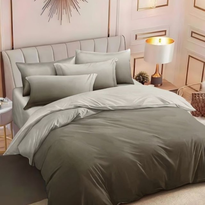 Dupla ágyneműgarnitúra, szatén pamut, 180 x 200 cm, 6 részes, gumival, többszínű, Casa de Vis, T-286