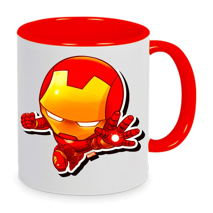 Cana ceramica Iron Man Avengers 330ml, design vibrant, alb-rosu