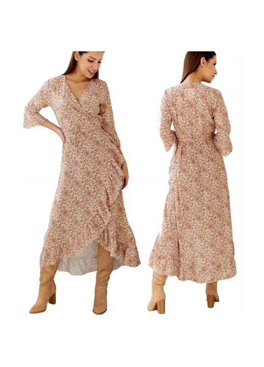 Rochie de dama, Och Bella, floral, volane, bej, poliester