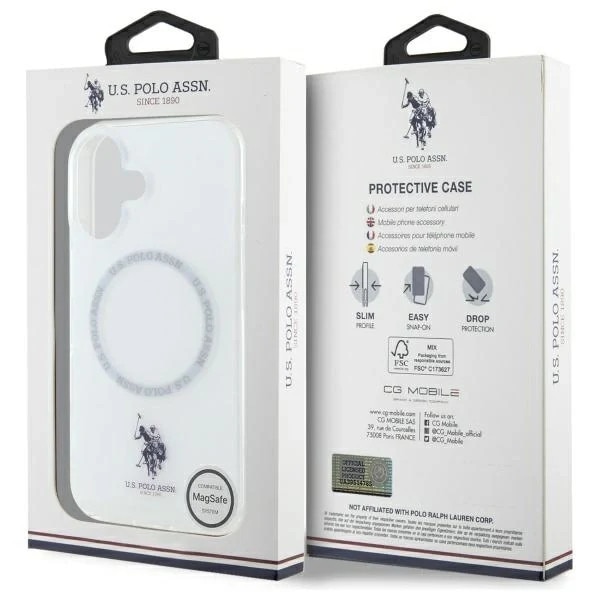 Etui pentru iPhone 16, US Polo IML Ring MagSafe, alb, protectie avansata, design elegant