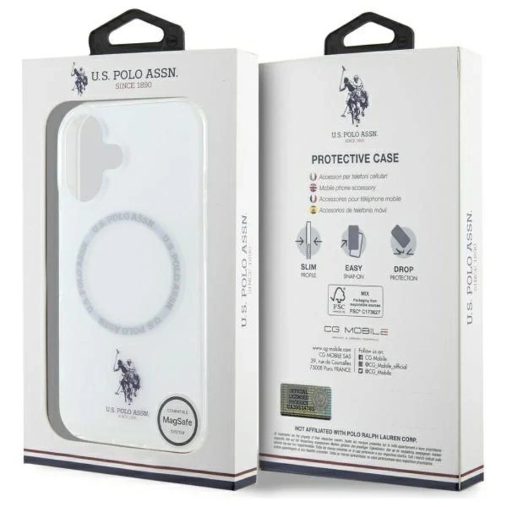 Etui pentru iPhone 16, US Polo IML Ring MagSafe, alb, protectie avansata, design elegant