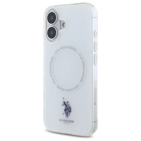 Etui pentru iPhone 16, US Polo IML Ring MagSafe, alb, protectie avansata, design elegant